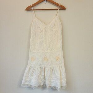 Vtg 90s Baby Doll Mini Tank Dress Lace Pleats Embroidered Women P/S Y2K Wimsy